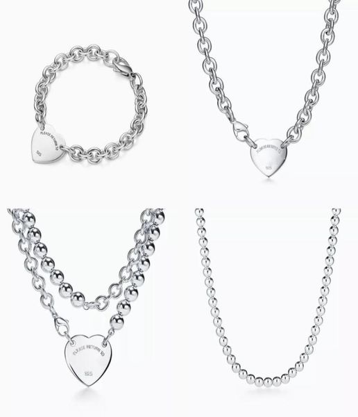 

t designer heart pendant tag necklace bracelet stud earrings women luxury brand jewelry classic fashion 925 sterlling silver rose 5671568