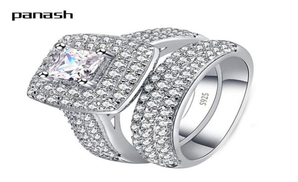 

pansh genuine 925 silver ring wedding band set for bridal girls and women ladys lover couple original pair jewelry r1491607554, Slivery;golden