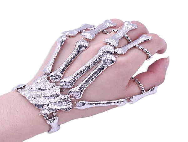 

skull skeleton finger bracelets christmas halloween gift nightclub gothic punk stretch bangles for women fashion jewelry5550968, Golden;silver