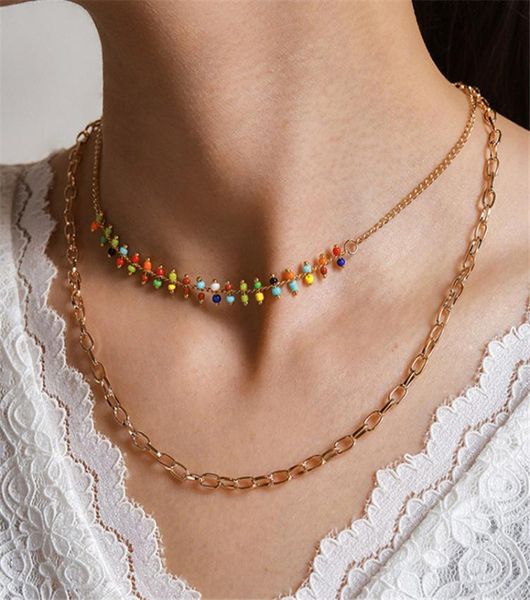 

fashion bohemian multilayer women necklaces pendants colorful beads chokers necklace gold plated link chain jewelry gift9616653, Silver