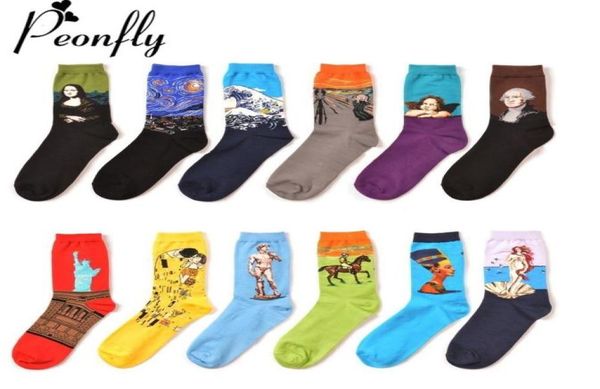 

men colorful cotton socks statue liberty jesus funny socks european originality oil painting male socks 2pcs1pairs1067276, Black