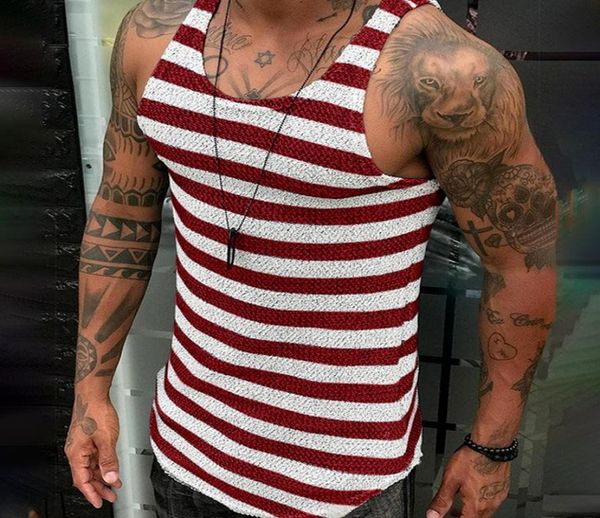 

striped tank men fitness clothing mens bodybuilding tank summer gym clothings for male sleeveless vest shirts fashion 2201062686, White;black