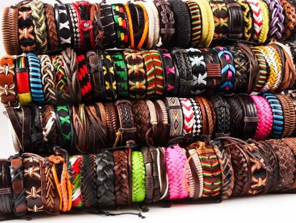 

bracelet handmade real leather surfer cuff bracelets whole bulk lots 50pcspack mix black brown men039s women039s retro9167522