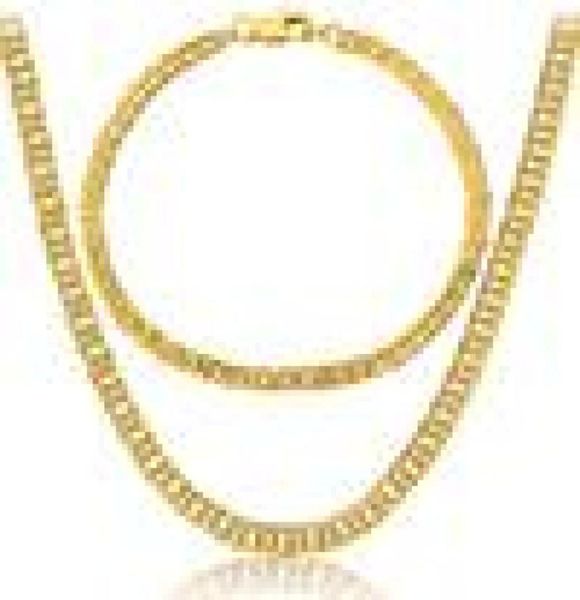 

omhxzj whole personality fashion ol woman girl gift gold full lateral chain 18kt gold bracelet necklace jewelry set se423947073, Silver