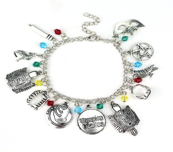 

vampire diaries bracelet elena stefan damon fandom gifts exquisite moviejewelry brand bracelet chain wristlets inspired charms bra5877293, Golden;silver