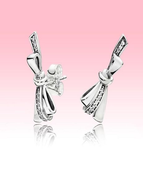 

sparkling bow stud earring women girls gift summer jewelry for p real 925 sterling silver earrings with original box set9336991, Golden;silver