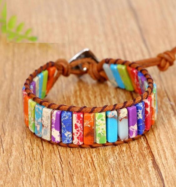 

bohemian chakra yoga bracelet bead wrap leather handmade jewelry nature emperor stone bead bracelets for women creative colorful j6153714, Black