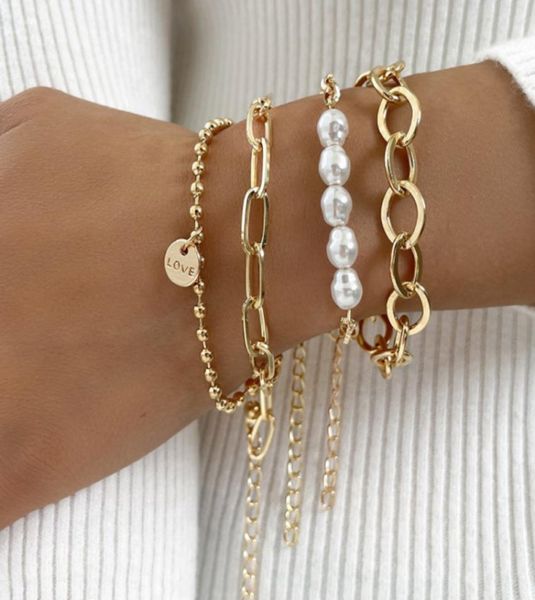 

fashion punk cuban chain bracelets set boho thick gold color charm bracelets bangles for women gifts 2022 trendy jewelry8354047, Black