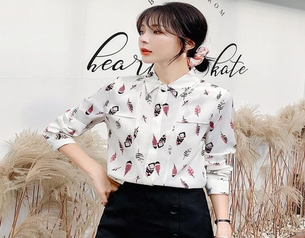 

autumn fashion women shirts long sleeve printed chiffon blouse ladies shirt womens blusas5781541, White