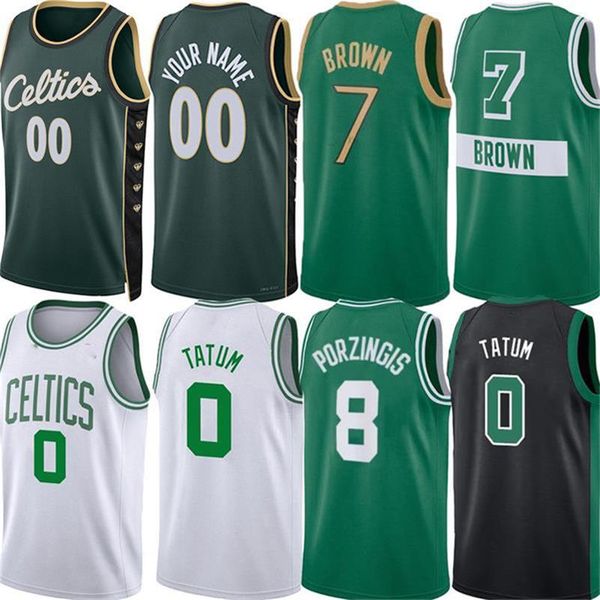 

kristaps porzingis city basketball jerseys jayson tatum jaylen 7 brown robert williams malcolm derrick white brogdon al horford custom jerse, Black;red