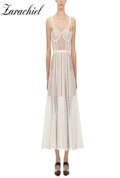 

selfportrait new arrival summer white color lace long dress women bow spaghetti strap backless hollow out runway dress5168015, Black;gray