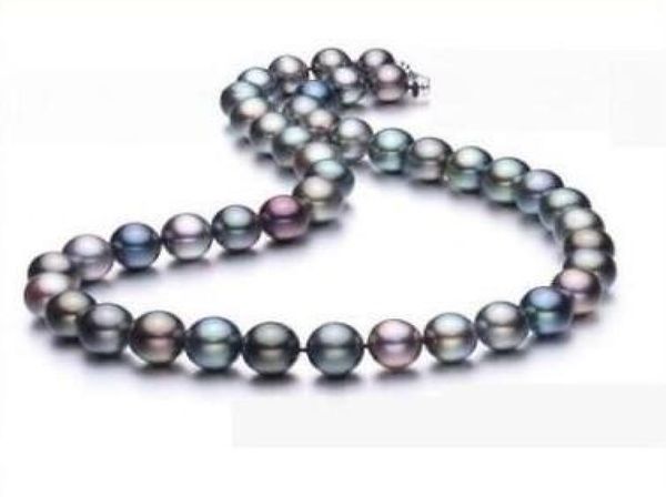 

new fine pearl jewelry 89 mm round natural tahitian black red green pearl necklace 18inch6793647, Silver