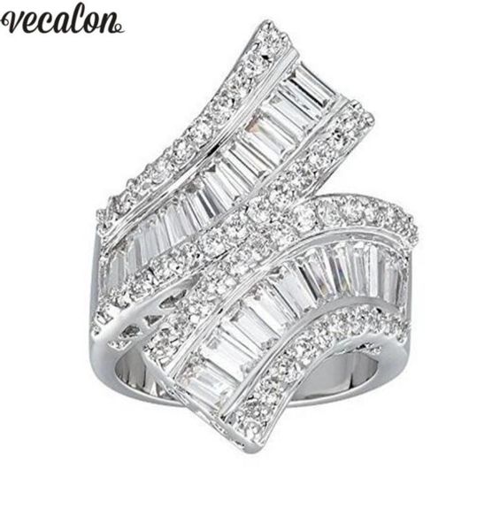 

vecalon princess 925 sterling silver cross ring 5a zircon cz engagement wedding band rings for women bridal finger jewelry4666309, Slivery;golden