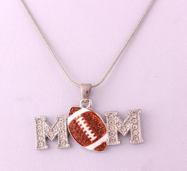 

hs05 mother039s day gift zinc alloy crystal football mom pendant with wheat link chain lobster clasp necklace1522609, Silver