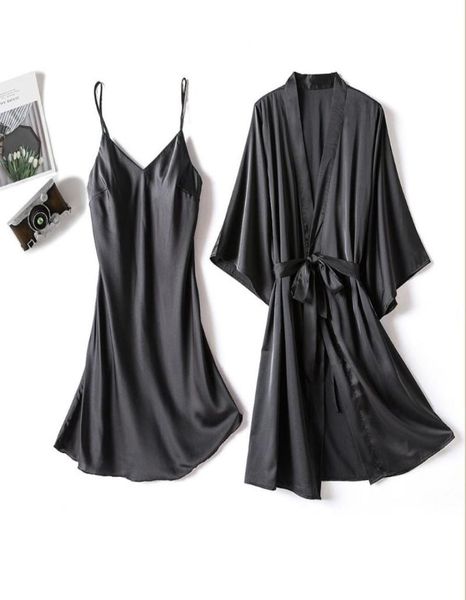 

women039s sleepwear satin silk pajamas women set nightdress lingerie robes underwear solid robe dress nightwear homewear p8704969, Black;red