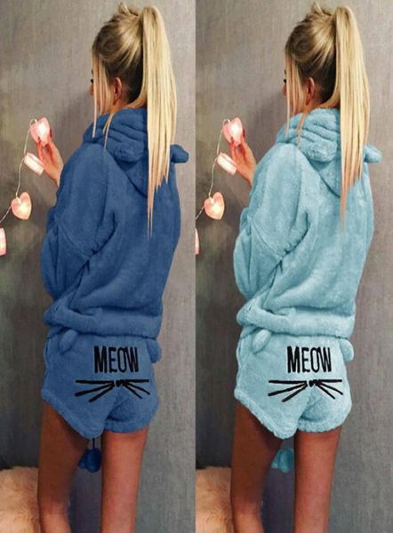 

autumn winter women pyjamas sets thick warm flannel suit flannel long sleeve female cat animal nightwear pajamas1282303, Black;red