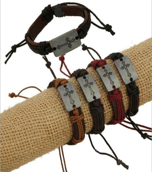 

fashion charms bracelets handmade infinity 4 color cross pattern mix leather bracelets for men jewelry8763109, Black