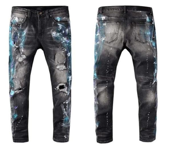 

mens jeans classic hip hop pants stylist jeans distressed ripped biker jean slim fit motorcycle denim jeans lcjv6663768, Blue