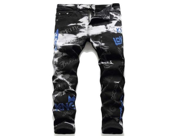 

jeans for men printing embroidered pants homme slim denim trousers biker male straight casual designer comfortable x01175118, Blue