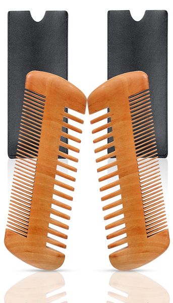 

wooden beard comb 2 packs set natural peach wood moustache grooming comb with leather case antistatic double sided pocket comb fo3391217, Silver