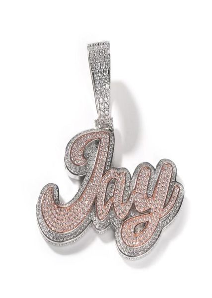 

new fashion bling iced out cz double colors letter custom name letter pendant necklace for women men with 3mm 24inch rope chain4216038, Silver