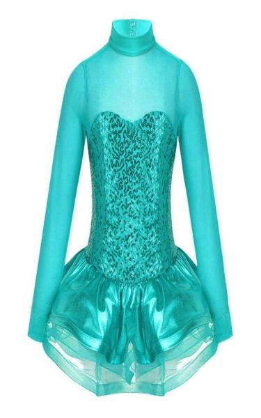 

kids girls shiny sequins tulle splice keyhole back figure ice skating roller skating ballerina ballet dance leotard tutu dress5526298, Black;red