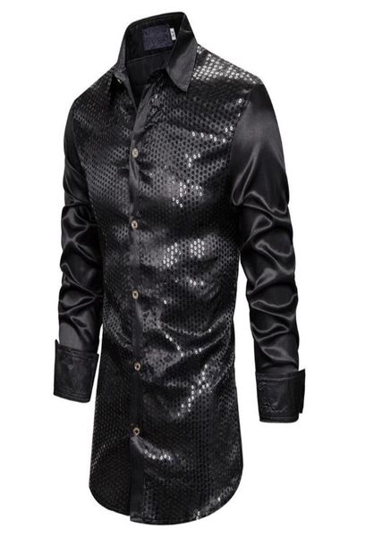 

adisputent silk shiny nightclub men039s luxury sequin dress longsleeved shirt stage dance graduation set shirts5208819, White;black