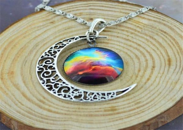 

fashion glass galaxy moon pendant necklace vintage silver chain crescent choker women colares female jewelry party friends gift8209829
