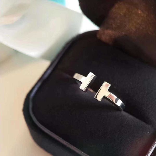 

designer new double t plated 18k rose gold couple ring for men and women simple home style open, Silver