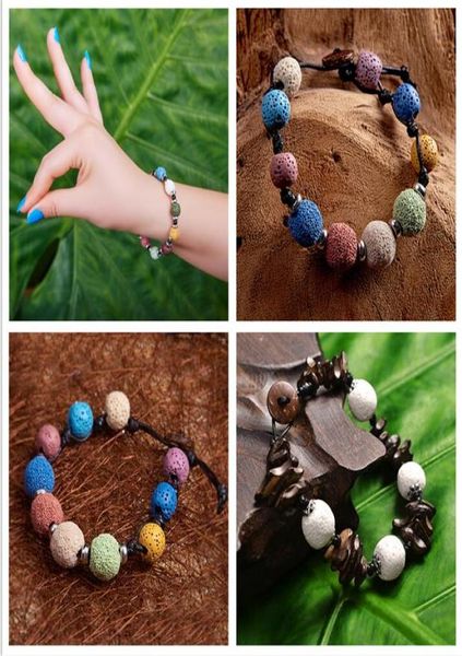 

fashion new bohemian colorful lava stone bracelet for women and men jewelry weave leather essential oil diffuser bracelet3071446, Black