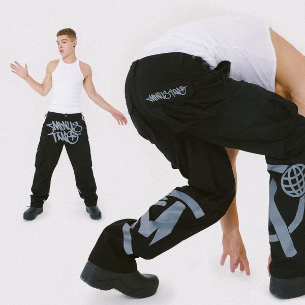 

men's pants y2k cargo pant minus two overalls workwear fashion harajuku casual loose punk rock wide leg baggy trouser streetwear 230711, Black