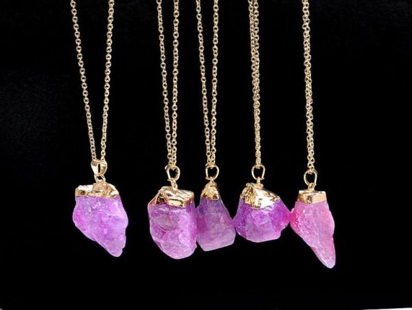 

natural crystal irregular raw stone phnom penh single ring pendant necklace sweater chain accessories jewelry for men and women1265721, Silver