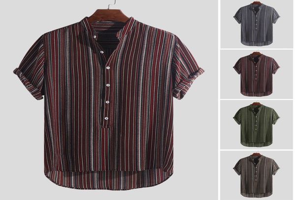 

mens summer striped buttons breathable short sleeve casual henley shirts m3xl classic fashion personality causal shirt8690767, White;black