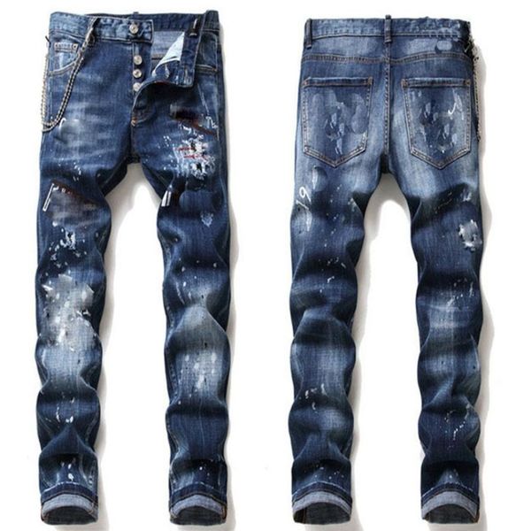 

mens rips stretch black jeans fashion slim fit washed motocycle denim pants panelled hip hop trousers a169871951, Blue