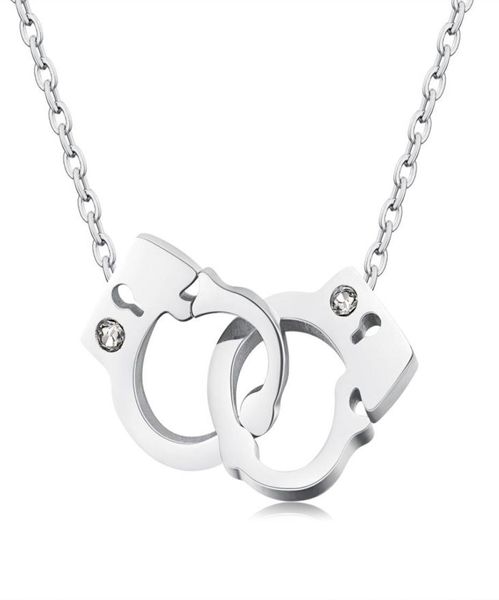 

stainless steel interlocking handcuff charm women necklace05688415, Silver