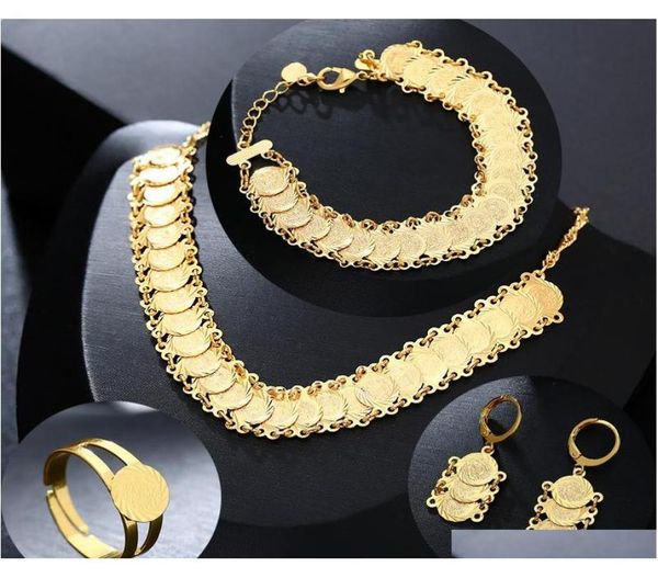 

new classic arab coin jewelry sets gold color necklace bracelet earrings ring middle eastern muslim coin accessories hsas08196800, Slivery;golden