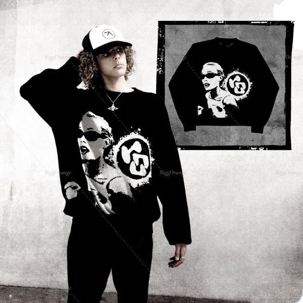 

men's sweaters american retro brand black sweater loose thick knitwear student personality crewneck clothing retailwholesale 230711, White;black