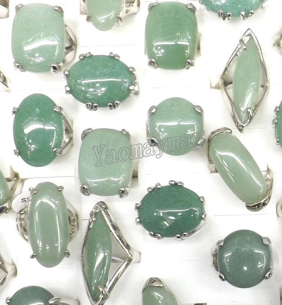 

50pcslot big natural light green jade aventurine rings semiprecious stone rings factory 6597589, Golden;silver