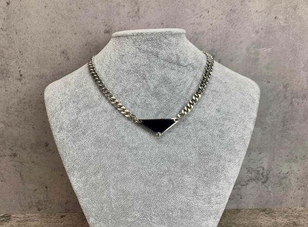 

brand fashion jewelry black triangle thick chain pink white pendant luck steam punk design hiphop choker men jewelry1727986, Silver