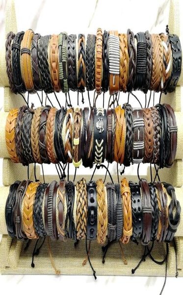

handmade retro leather bangle lots 50pcslot charm cuff bracelets mix styles metal good gift made of pure cow fit men039s women9953949, Black