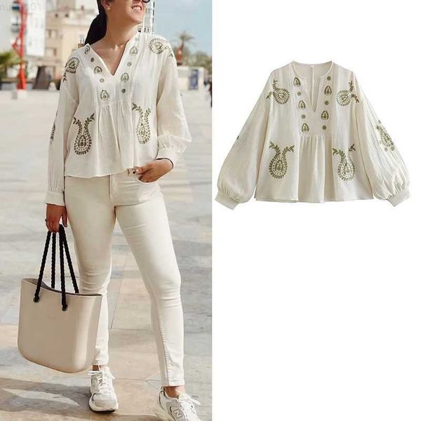 

women's blouses shirts shirt women summer 2023 new chic embroidered flowers loose cotton blouses elegant joker street leisure holiday y, White