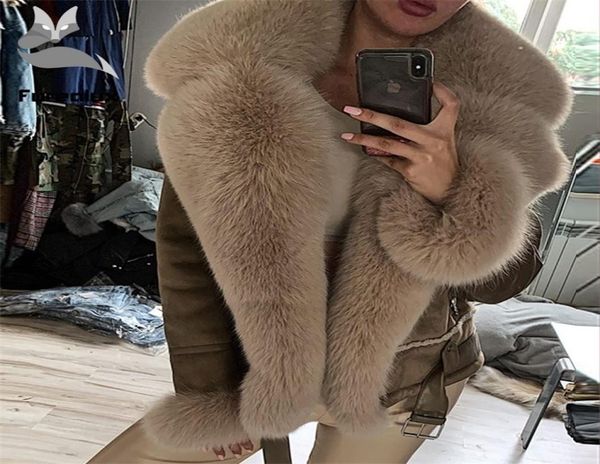 

furealux real fur coats with wholeskin sheepskin warm jacket cashmere lining genuine leather jackets natural fur overwear 2011125922466, Black