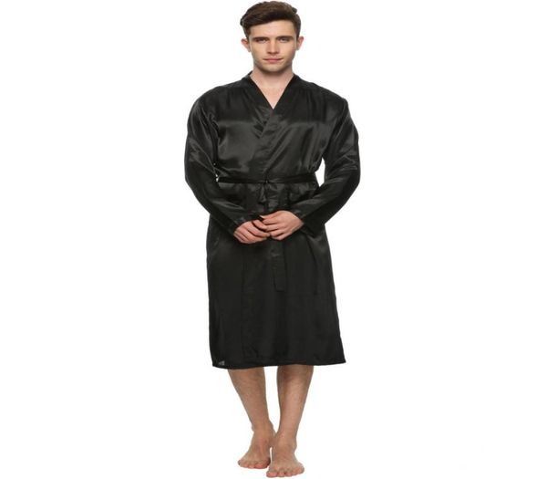 

wholemen satin pajama robe longwear bathrobe lightweight dressing nightgown with 4 colours1563407, Black;brown