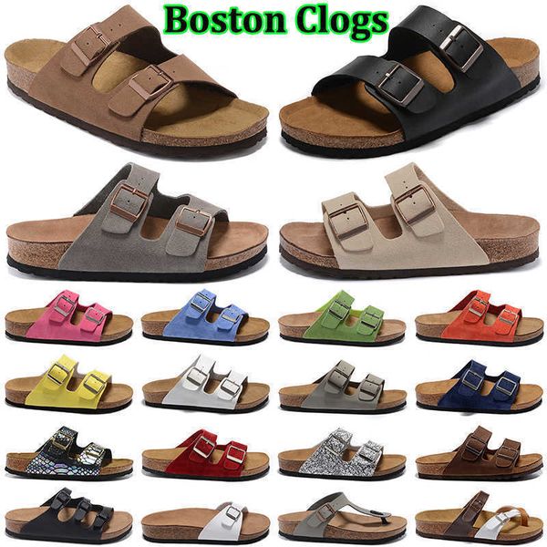 

designer sandals birks clog slippers boston clogs slides arizona sandal slide men women shoes sliders suede leather buckle strap flip flops, Black