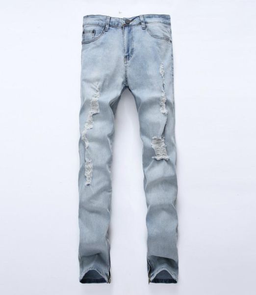 

2018 new streetwear mens destroyed jeans hole casual pants damage jeans ripped for men zipper skinny men9083867, Blue
