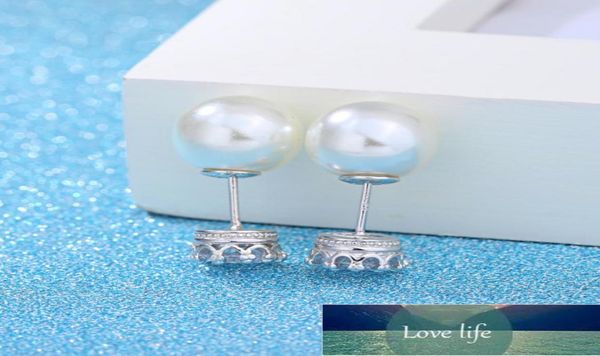 

925 sterling silver fashion front back double sides crown pearl stud earrings for woman lady wedding gift drop se705477527, Golden;silver