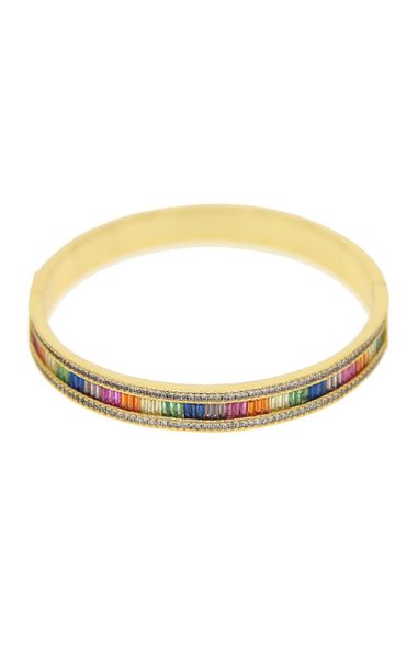 

18k gold plated rainbow cz open cuff bangle for lady women 2019 new trendy gorgeous fashion jewelry colorful bracelet dia 5658mm8346181, Golden;silver