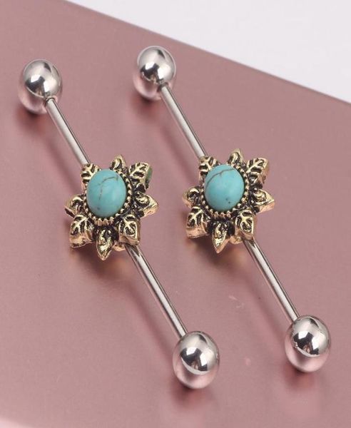

flower bead ear industrial barbell scaffold bar barbell piercing cartilage earring body jewelry ear bar7467279, Silver