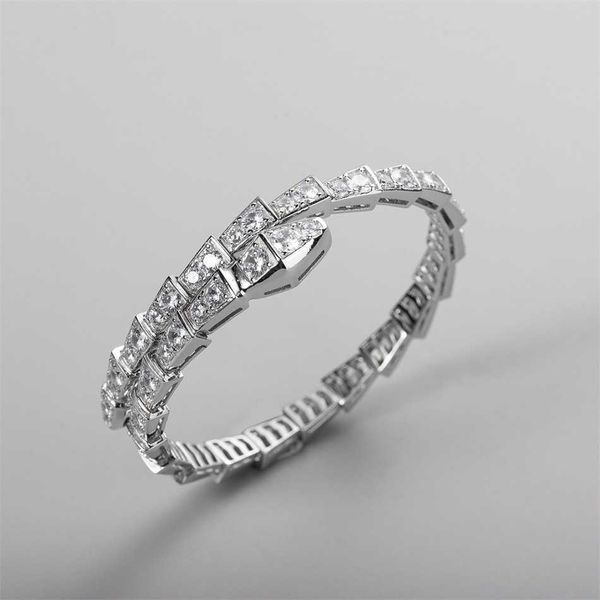 

s925 silver small bone spirit snake head narrow version full diamond open spring temperament bracelet, Golden;silver