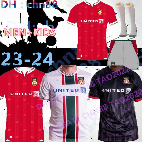 

23 24 wrexham soccer jerseys 2023 2024 s. boden f. takyi p. rutherford s. wedgbury daniel allsopp football shirt men kids kits socks full se, Black;yellow